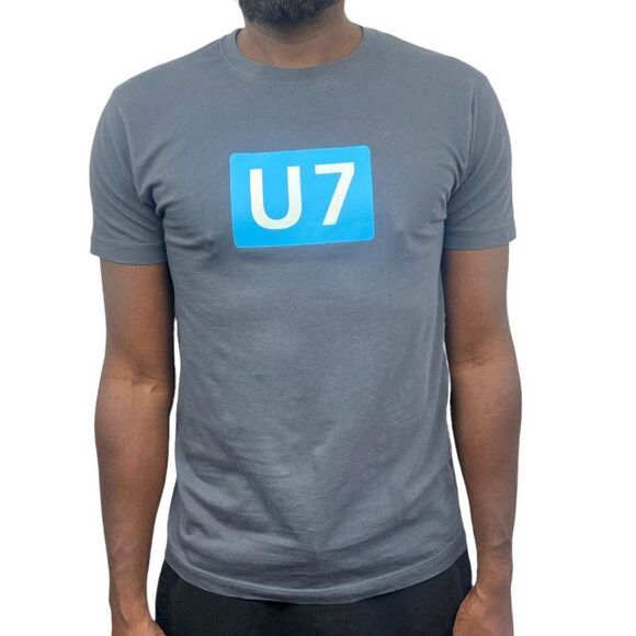 MEN'S GREY Berlin U Bahn U7 Patch Crew Neck Short Sleeve T Shirt US S - Picture 1 of 12